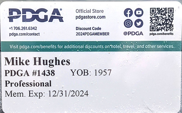 #1438—Mike Hughes—PDGA Membership Card—2024 Renewal