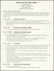 Court Frisbee Rules Pre DDC—1974