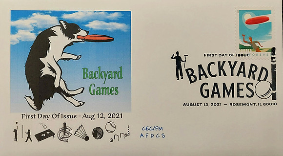 First Day Cover—Backyard Games Frisbee Dog