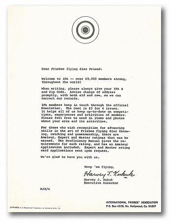 1960's—Correspondence—Harvey Kukuk to frisbee flying disc friend