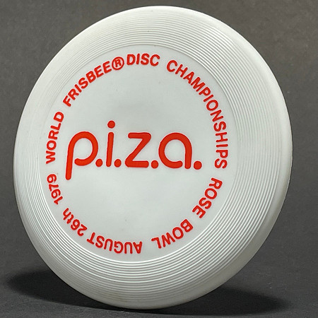1979 World Frisbee Championships—Wham-O Mini—P.I.Z.A.—White—Orange