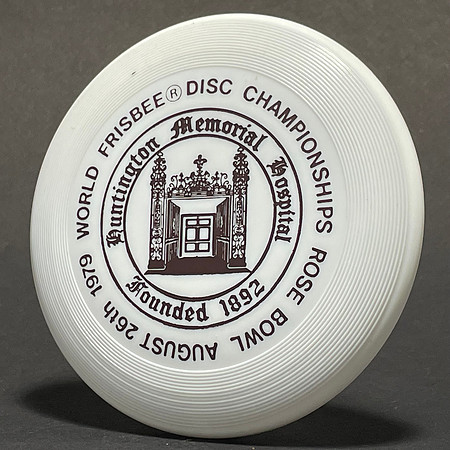 1979 World Frisbee Championships—Wham-O Mini—Huntington Memorial Hospital—White—Black