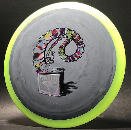 Ck Harrington—"Can of Mayhem"—Axiom Mayhem—Gray Swirl, Yellow Rim—Multicolor Art