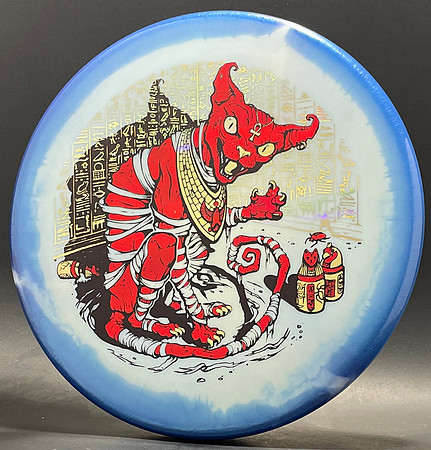 Marm O. Set—"9 Lives"—Innova Polecat—Blue-White Swirl—Black, Gold, Metallic Red