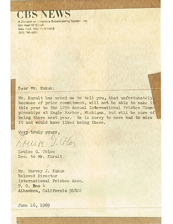 1969, 06/16—Correspondence—CBS News to Harvey J. Kukuk
