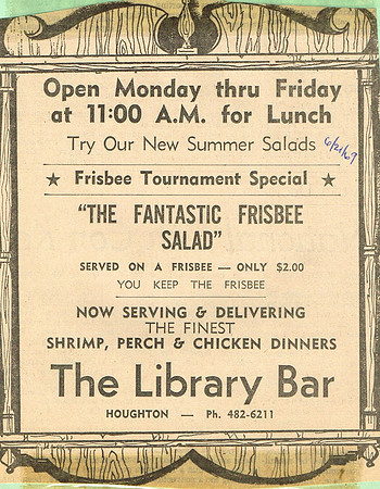 1969, 06/21—The Library Bar— Salad Served on a Frisbee