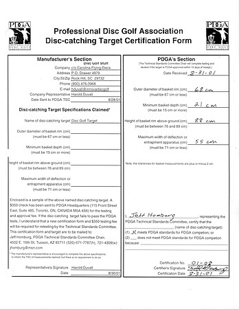 2001-8-31—Disc Golf Stuff Disc Golf Target DCT—Approval Form