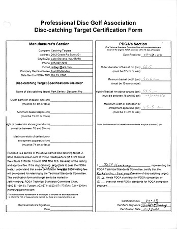 2000-10-18—Catching Targets Park Series-Designer Pro DCT—Approval Form