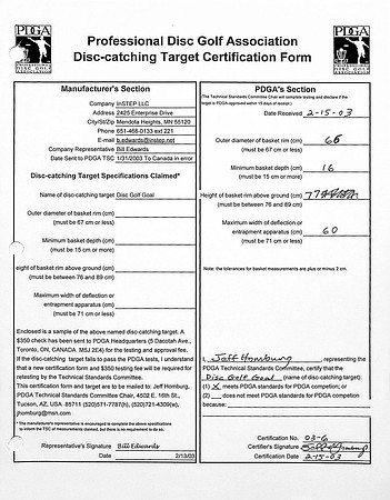 2003-2-15—InSTEP Disc Golf Goal DCT—Approval Form