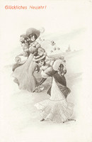 Happy New Year Postcard—Flying Disc Game—S. Hruby