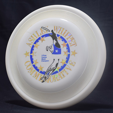 Ashley Whippet—3X World Champ.—Wham-O FB11 Mold—White—Blue, Black, Diffraction Gold Hologram