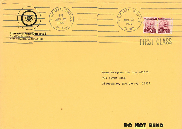 69029-Al Bonopane-Frisbee Master Certificate Mailing Envelope