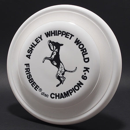 Ashley Whippet K-9 Champion, No TMB—Wham-O FB6 Mold—White—Black