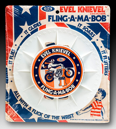 Evel Knievel Fling-A-Ma-Bob—Ideal—White—Blue, Red—Package