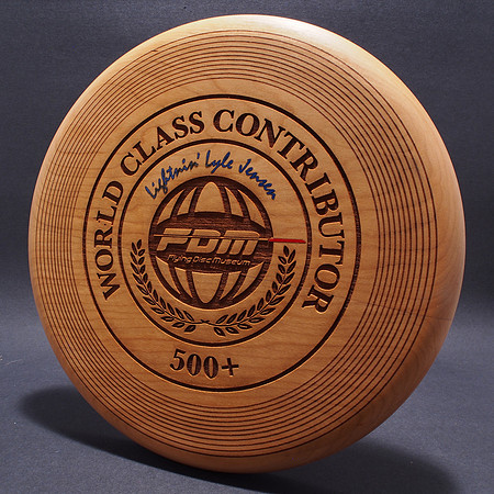 Lightnin' Lyle Jensen—FDM World Class Contributor Level—Laser Etched Wood—Blue, Red