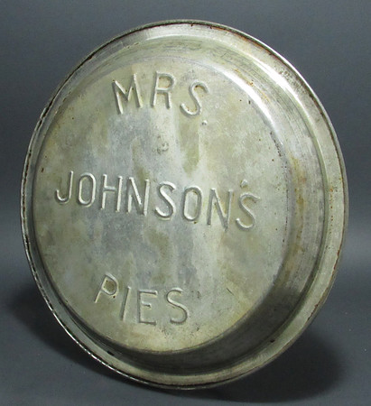 Pie Tin—Mrs. Johnson's Pies—Medium Sunken Letters—Bottom