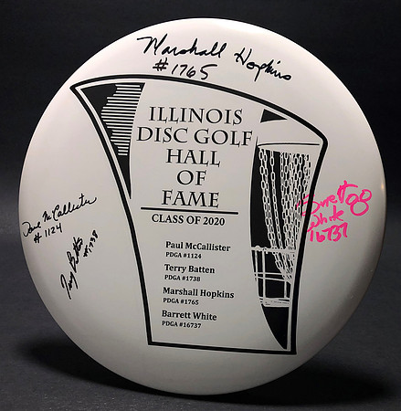 McCallister, Batten, Hopkins, White—2020 Illinois DG HoF Discraft Buzzz—White—Autographs