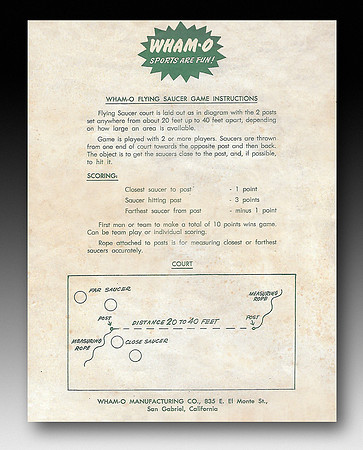 Wham-O—Pluto Platter Horseshoe Game—2nd Style—Printed Instructions