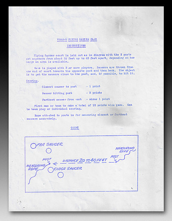 Wham-O—Pluto Platter Horseshoe Game—2nd Style—Mimeographed Instructions