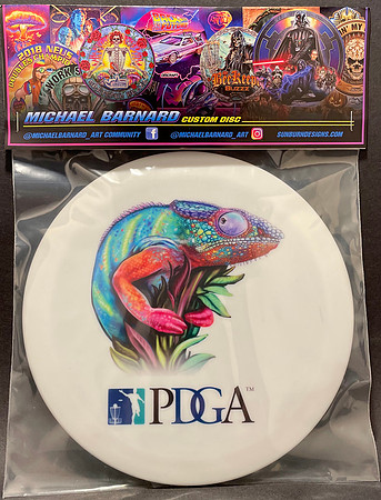 Michael Barnard—PDGA Chameleon—Innova Firebird—White—Multicolor Art