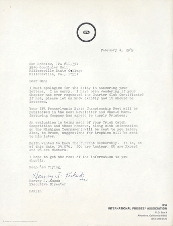 IFA #11391—Dan Roddick—IFA Letter to Him—(2-4-69)