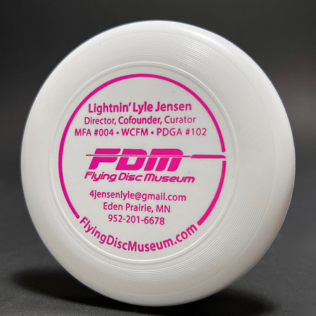 Lightnin' Lyle Jensen—FDM Cofounder—Discraft Mini-Star—White—Metallic Fuchsia