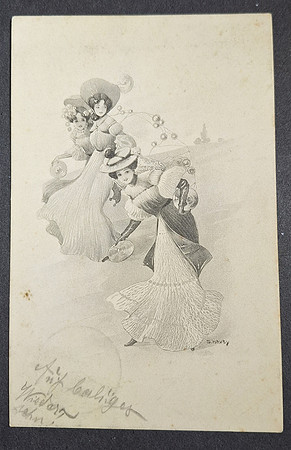 Postcard—Women throw flying discs—Sergius Hruby