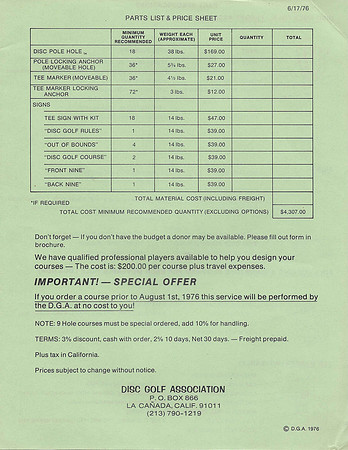 #102—Lyle Jensen—DGA Pole Hole Spec & Price List—Side B
